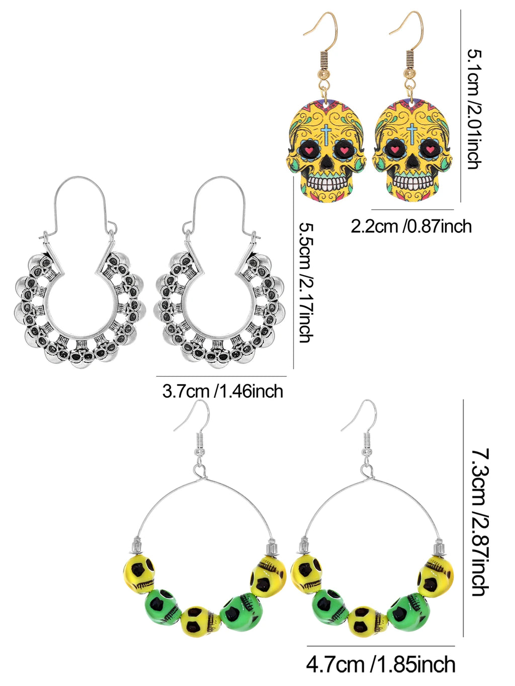 Halloween Dangle Earrings Set Creepy skull Face Mask Cobweb Imitation of Human Skeleton Creative Ear Jewelry Versatile Gifts