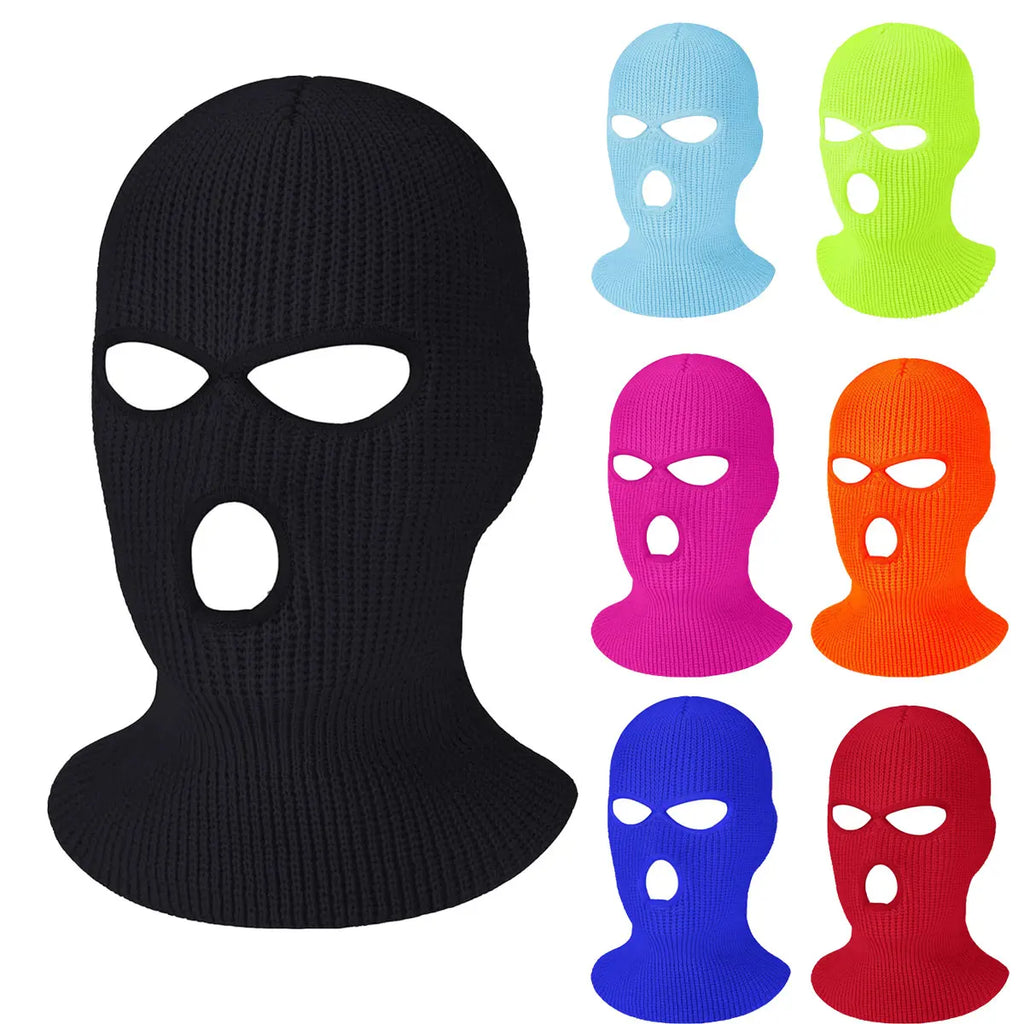 3 Hole Winter Knitted Mask for Warmth Balaclava Hat Suitable for Outdoor Sports Skiing Cycling Full Face Mask