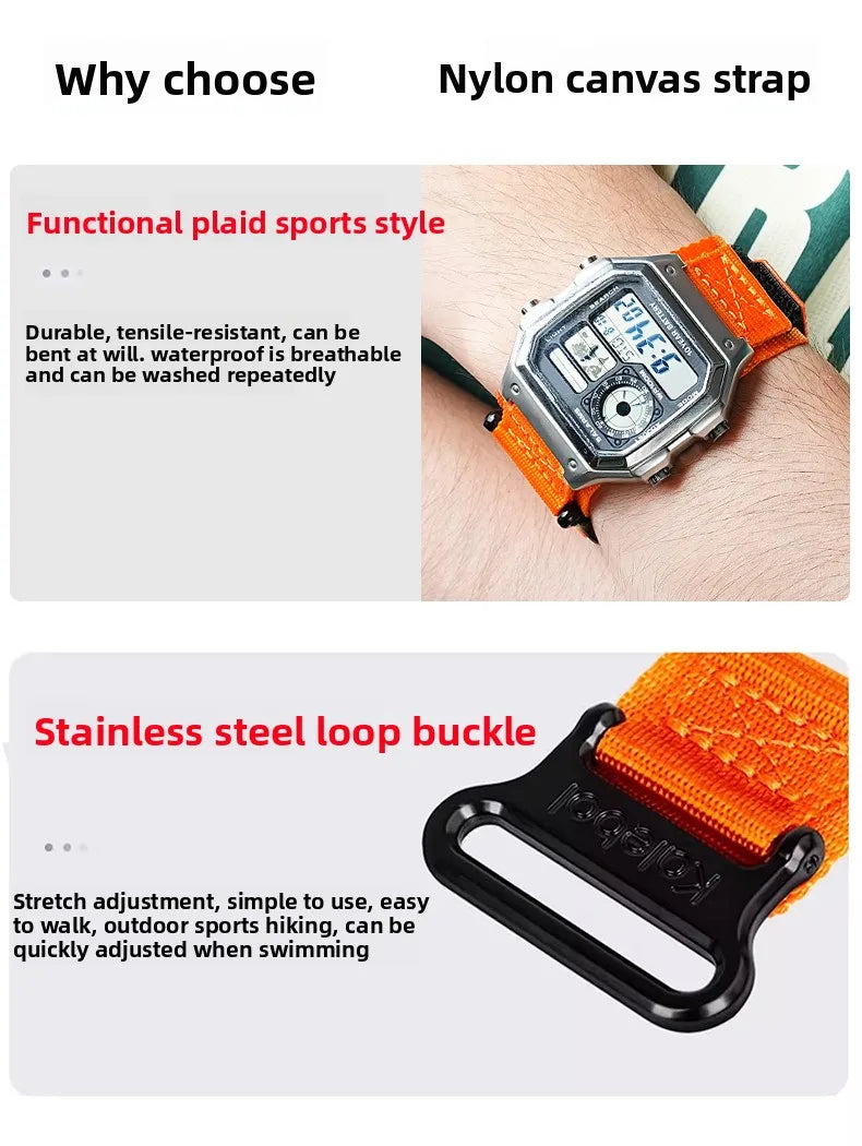 AE1200 Loop Design Nylon Canvas Strap For Casio Watches A158W/A168/W-216H/F-91/AE1300/1500/AE-1200 Outdoor Sports watchband 18mm
