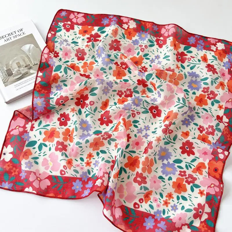 Sunscreen Head Scarf Cotton Linen Square Scarf Women Floral Peach Neck Scarf Fashion Decorative Neckerchief Hairband 58*58cm
