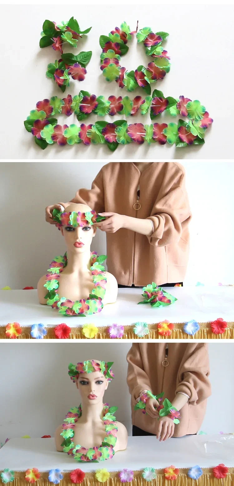 10 Sets Festive  Hawaiian Leis Luau Party Favors Tropical Necklace Summer Beach Vacation Decorations Birthday Wedding