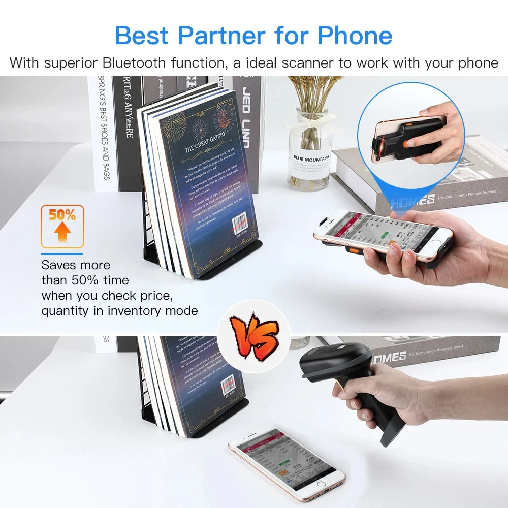 Eyoyo Clearance Sale EY-017LP Back Clip Phone Portable 1D Laser Bluetooth Barcode Scanner Fast Scanning UPC EAN Code39 Code128