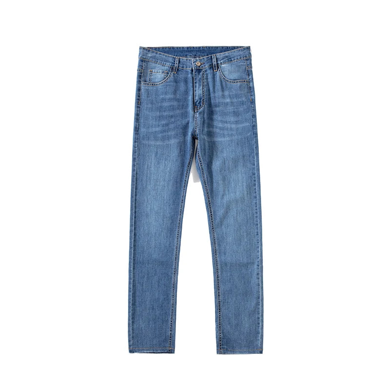 Summer Thin Mens Clothing Cowboys Slim Straight Jeans Men Denim Pants Casual Regular Fitness Men's Trousers Light Blue 2025