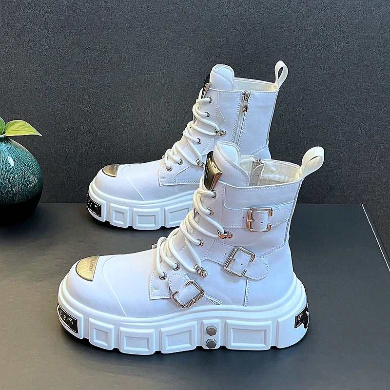 New Arrival Men Fashion Casual Metal Short Boots Spring Autumn Luxury Designer Youth Trending High Top Thick Bottom Sneakers