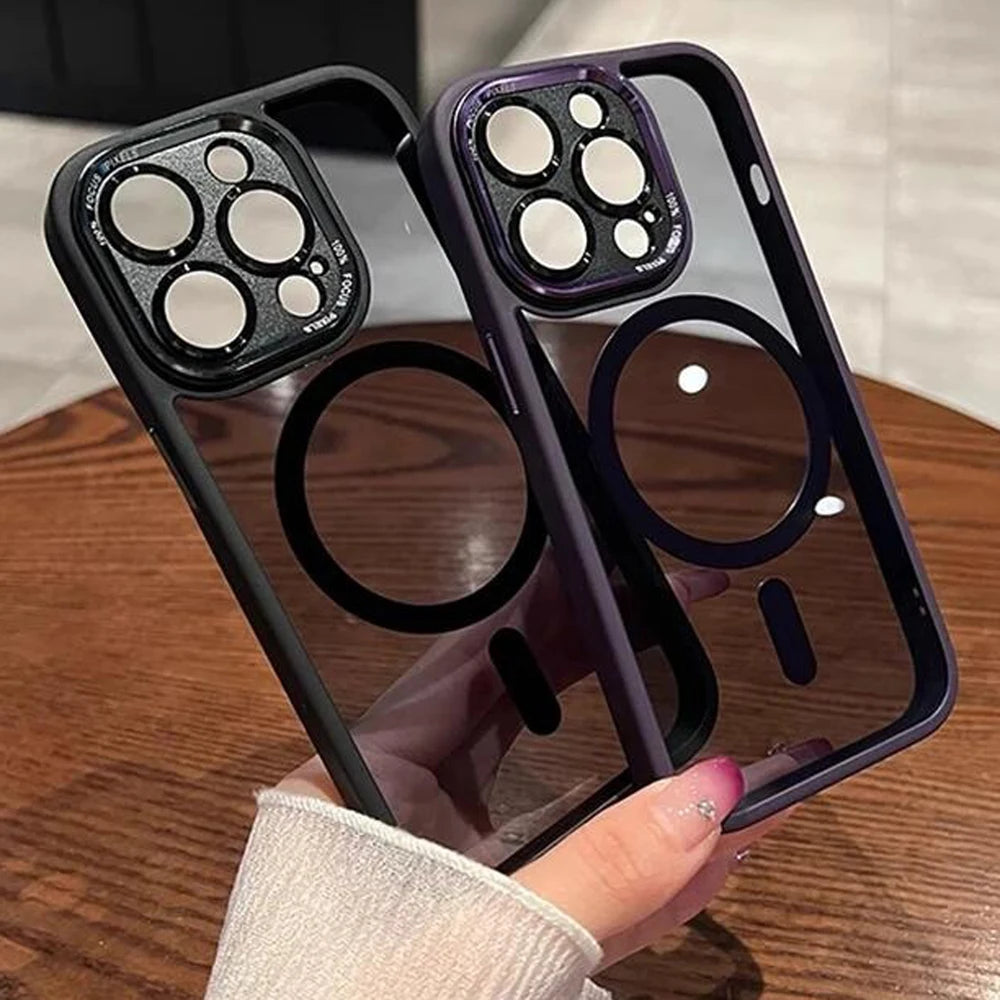 Magnetic Metal Lens Bumper Protection Case For iPhone 17 16 15 14 13 12 11 Pro Max Wireless Charger Hard Cover For Magsafe Funda