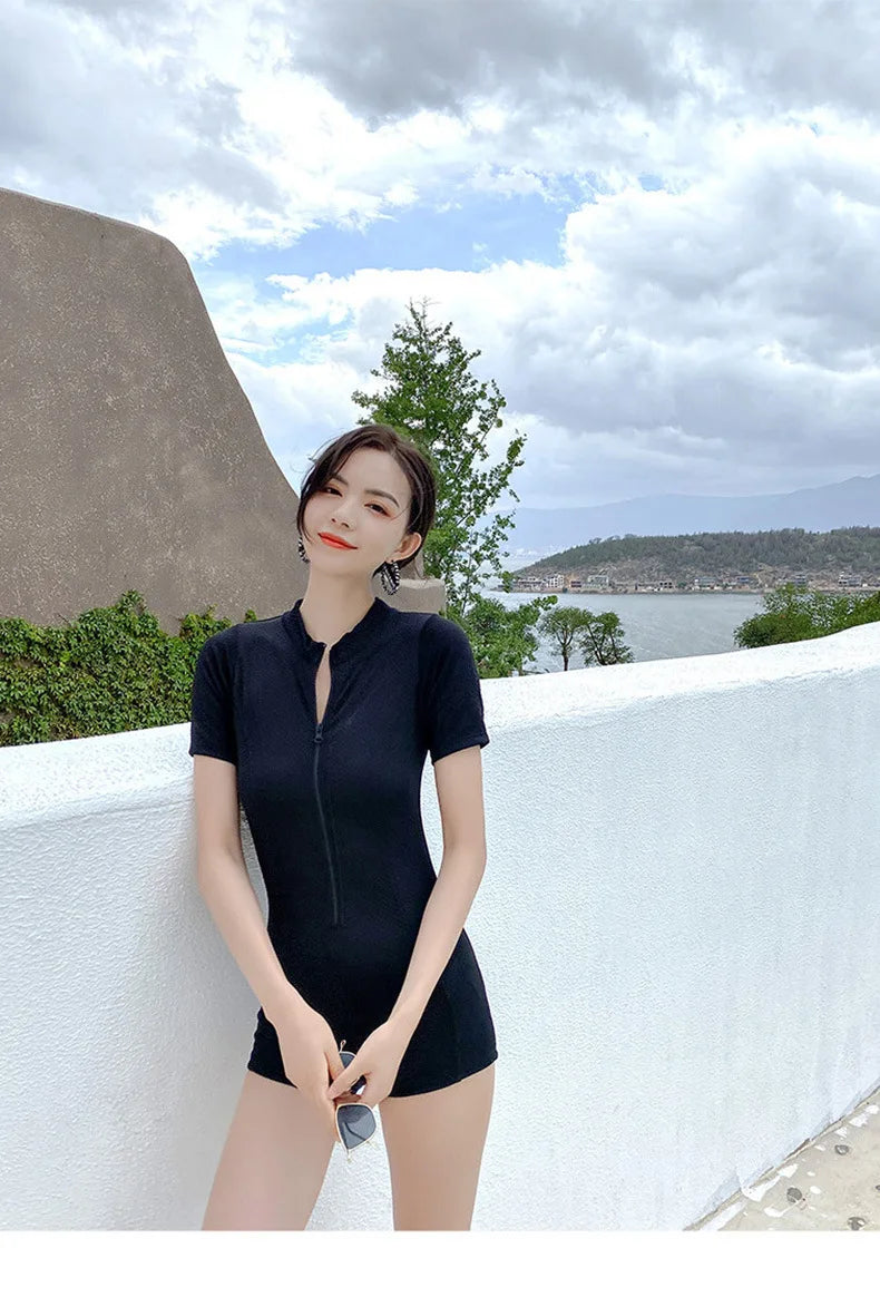 Vacation Surfing Conservative Sun Protection One-piece Swimsuit Women Covering The Belly To Show Off Weight Internet Celebrity
