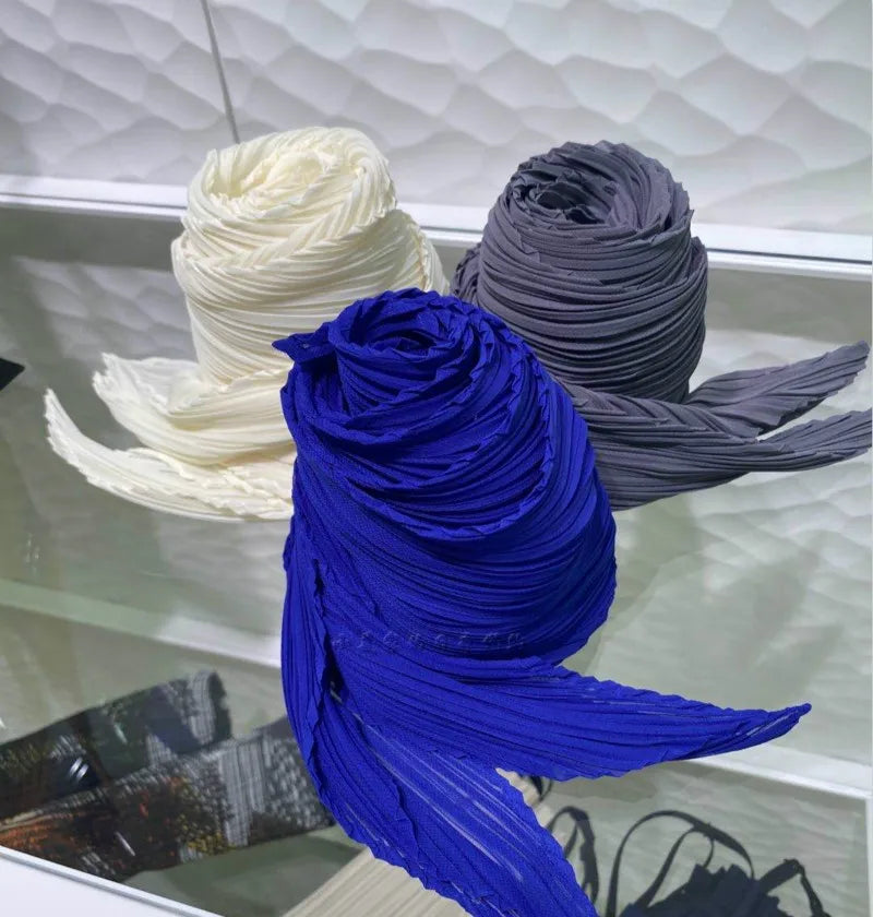 Miyake Pleated Women Scarf Shawl Fabric Korean Fashion Thin Sunscreen Scarf Foulard Femme Luxe Marque Hijabs for Woman