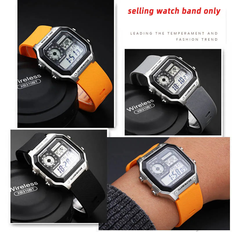 Soft Silicone Bracelet Suitable for Casio small block AE1200/1300 SGW400 AQ-150W modified silicone watch strap 18mm black orange