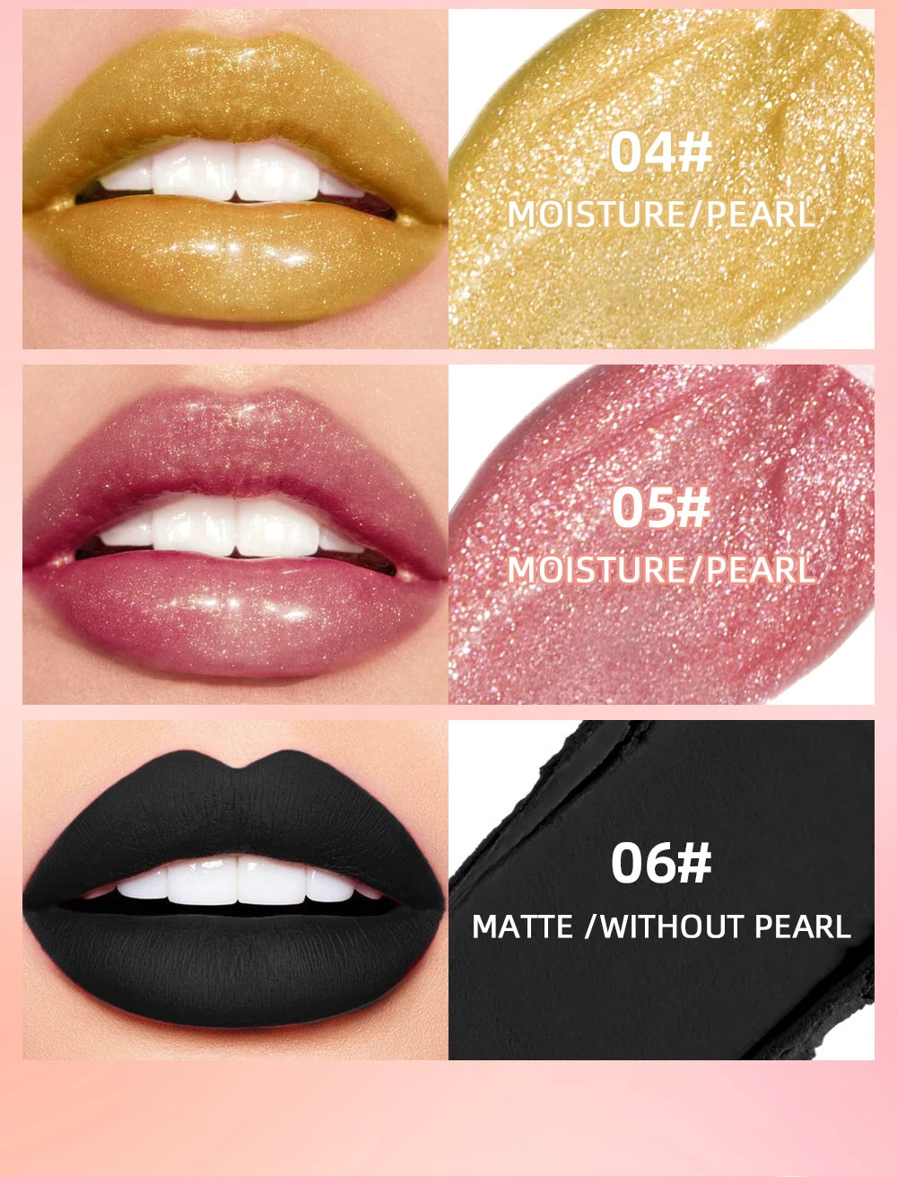 6 Colors Glitter Lipstick Long Lasting Diamond Pearlescent Metallic Lipgloss Black Matte Liquid Lipstick Women Lip Tint Makeup