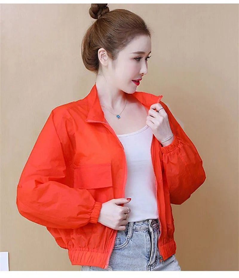 Women Sunscreen Clothing 2026 Summer Thin Short Jacket Korean Fashion Solid Versatile UV Resistant Jacket Female Tops Outerwear