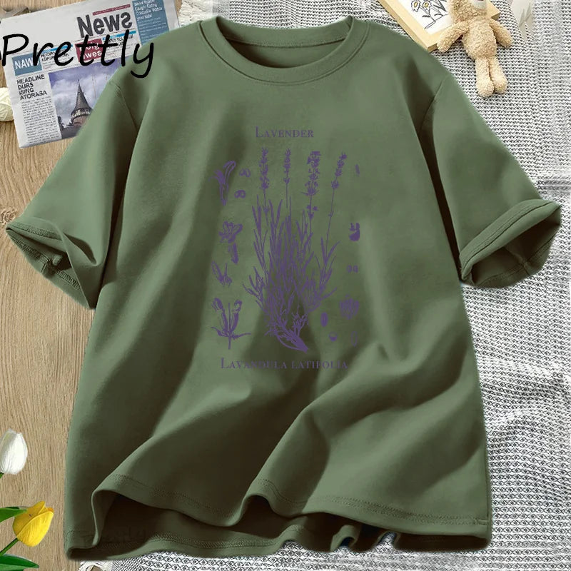 Retro Lavender Graphic T-Shirt Wildflowers Nature Botanical T Shirt Cotton Short Sleeve Round Neck Tshirt Harajuku Clothes Tees