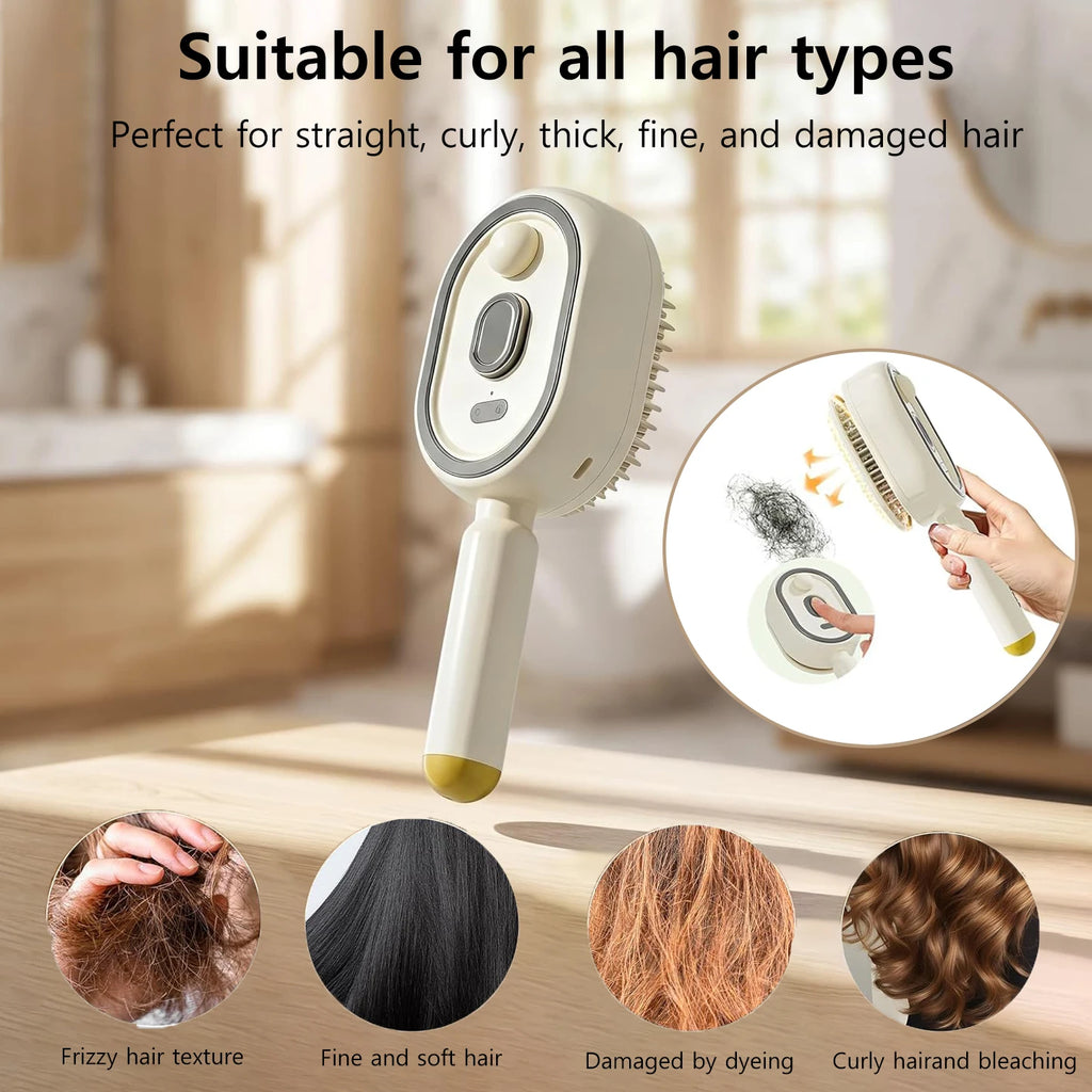 Electric Steam Brush for Hair Rechargeable Hair Brush with Water Spray Reduce Frizz Detangling & Anti-Static Hair Brush