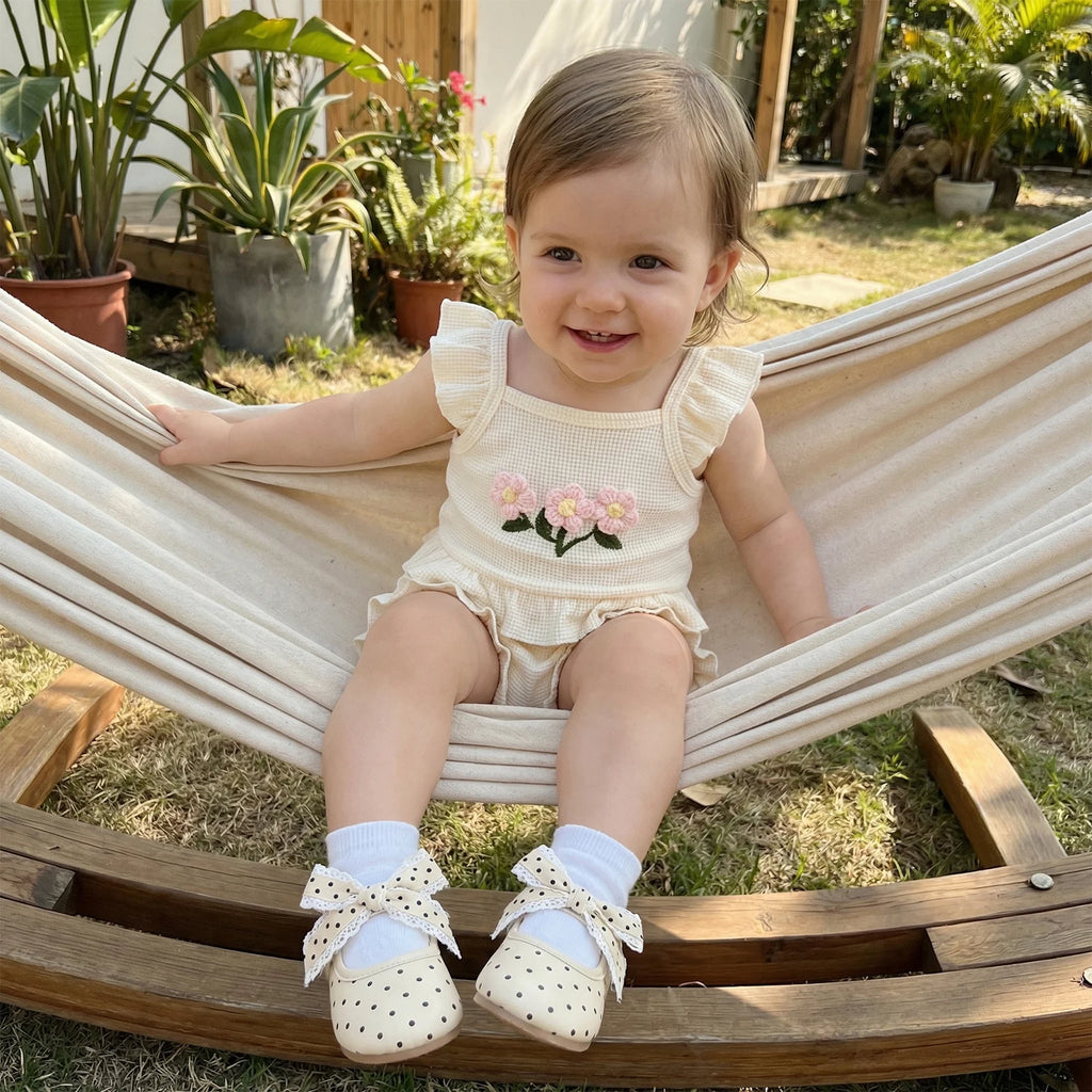 Toddler Kids Baby Girls Summer Clothing Outfits 3D Flower Ruffles Hem Fly Sleeve Tanks Tops Elastic Waist Shorts Holiday Clothes
