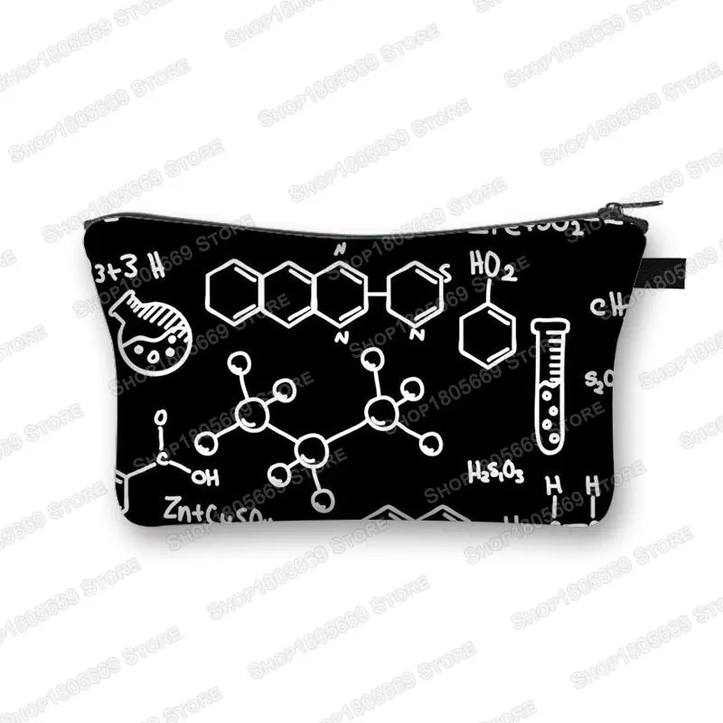 Periodic Table of Elements Print Cosmetic Case Women Makeup Bags Coffe Letters Zipper Pouch Lipstick Organizer for Cosmetics Bag