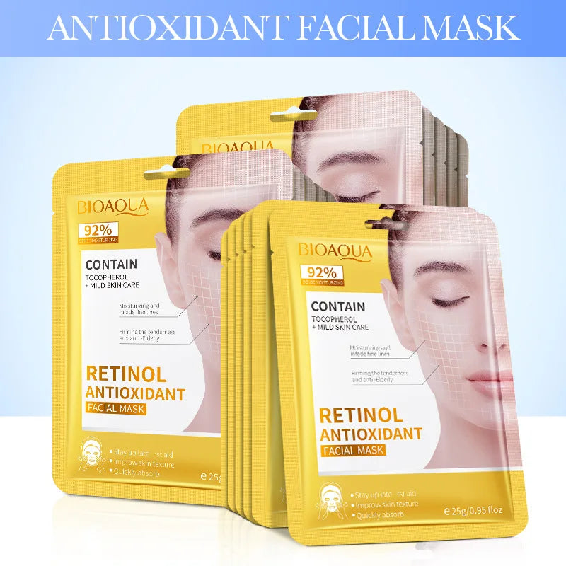 10pcs BIOAQUA  Hyaluronic Acid Retinol Collagen Facial Masks Hydrating Brightening Moisturizing Face Mask Facial Skin Care