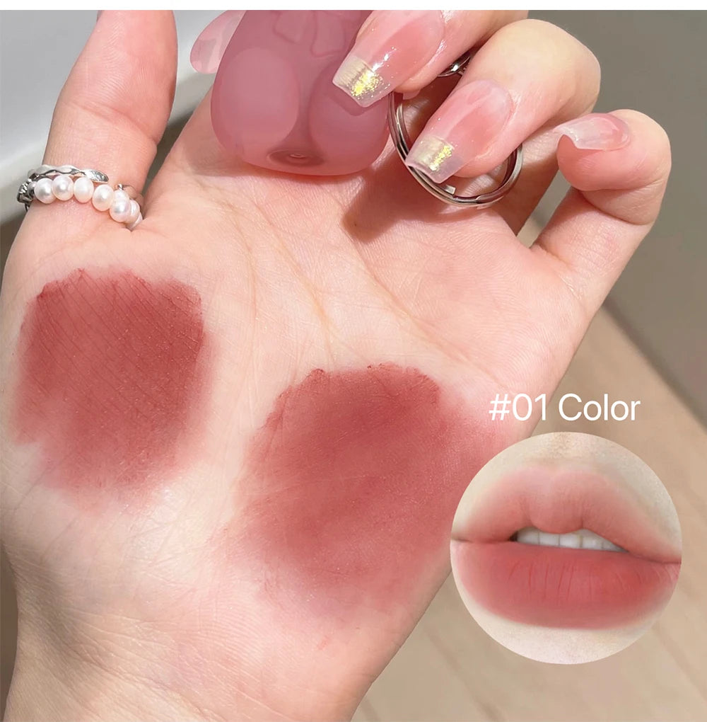 ART VALUE Cute Bear Liquid Lipstick Keychain Matte Nude Sexy Red Lipgloss Lasting Non-stick Cup Lipstick Makeup Lip Stain Tint