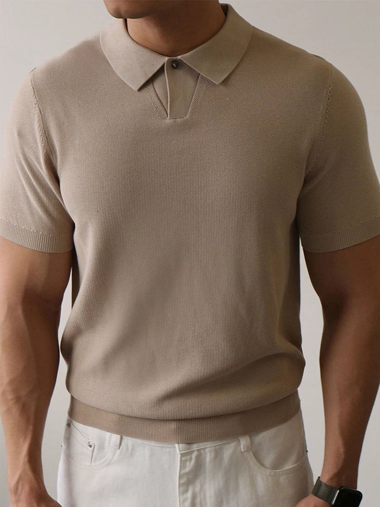 Summer High Quality Knitwear Mens Polo Shirts Casual Pure Color Short Sleeve Slim Polos Men Fashion Button Polo Neck Knitted Top