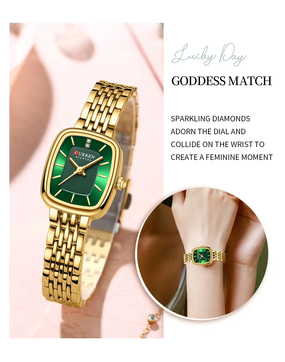 CURREN Fashion Dress Watches for Ladies Simple Quartz Stainless Steel Bracelet Wristwatch