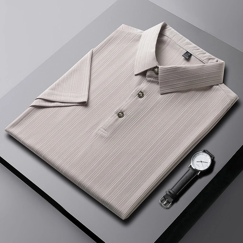 2025 New Men's Casual and Fashionable Solid Color Short Sleeved Polo Shirt Comfortable and Versatile Summer T-shirt