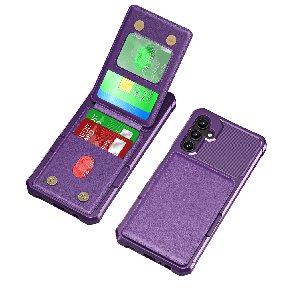 Vertical Cards Solt Wallet Leather Case For Samsung Galaxy S25 Ultra S24 FE S23 Plus S22 A16 A55 A35 A15 A25 A54 Anti Fall Cover