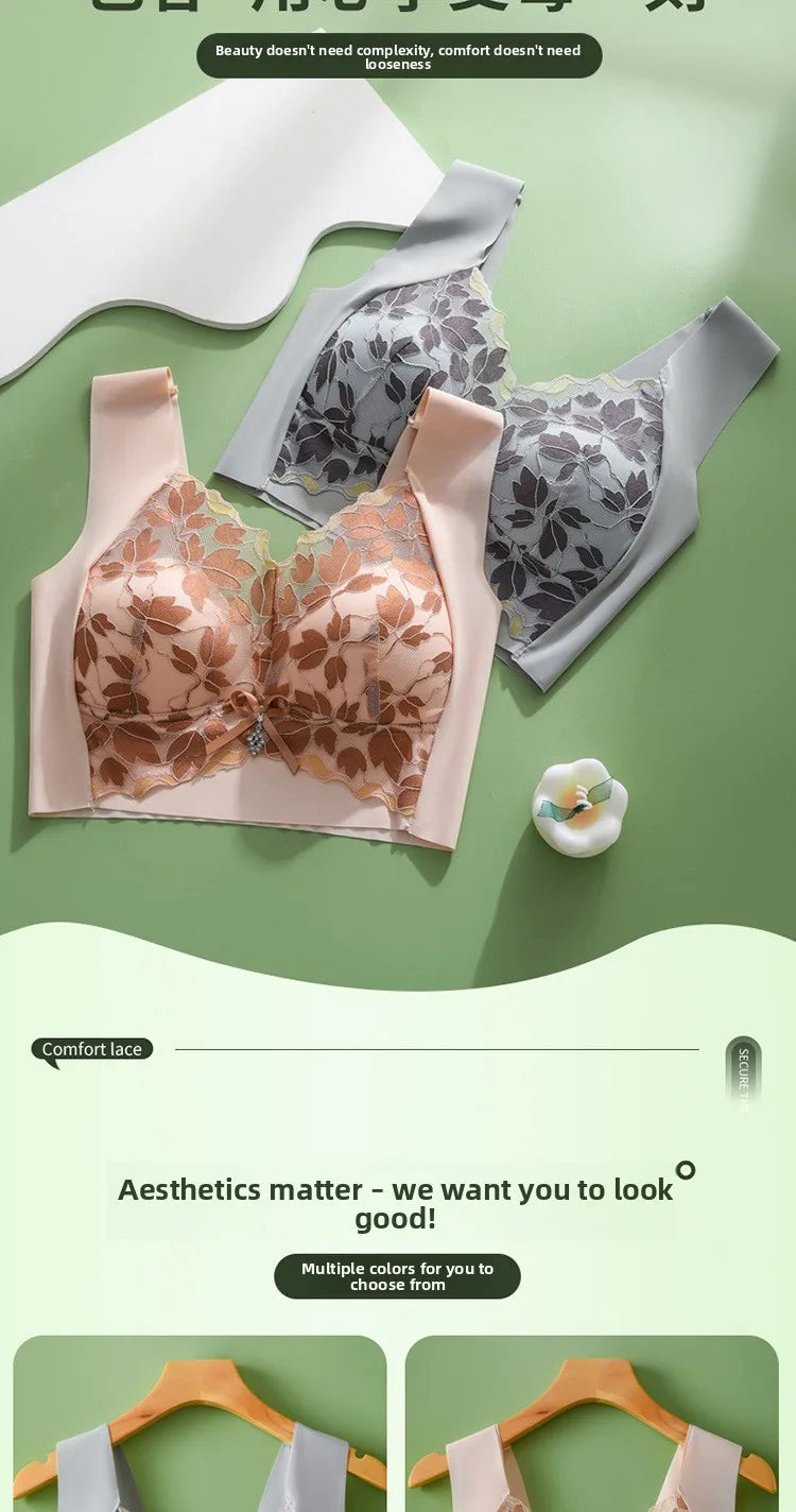 Ladies sexy lace gathered oversized bra comfortable without steel ring luxurious with beautiful back no trace breathable bra