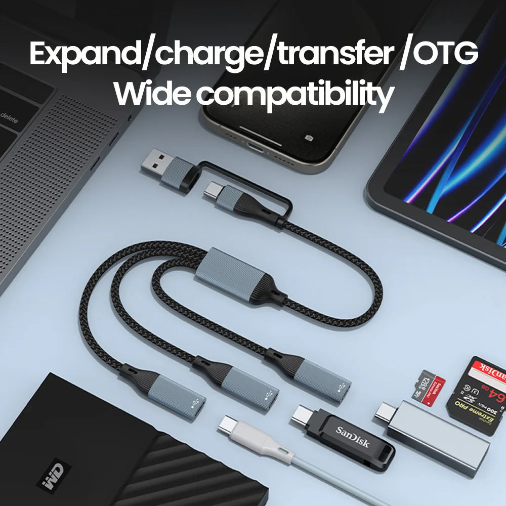 3 in 1 USB Type C HUB Multiple Splitter Adapter OTG Data Transfer 3/2 Port USB Power Charging Hub Cable Connector Adapter For PC