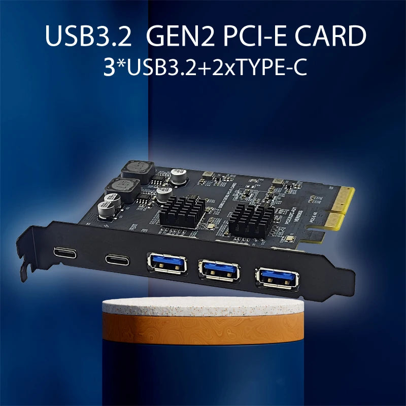 PCIE4X USB Expansion Card 10gbps 3USB A 2 USB C PCI Express X4 to USB3.2 Gen2 10Gbps Adapter PCI-E to USB 3.1 Type-C Expand HUB