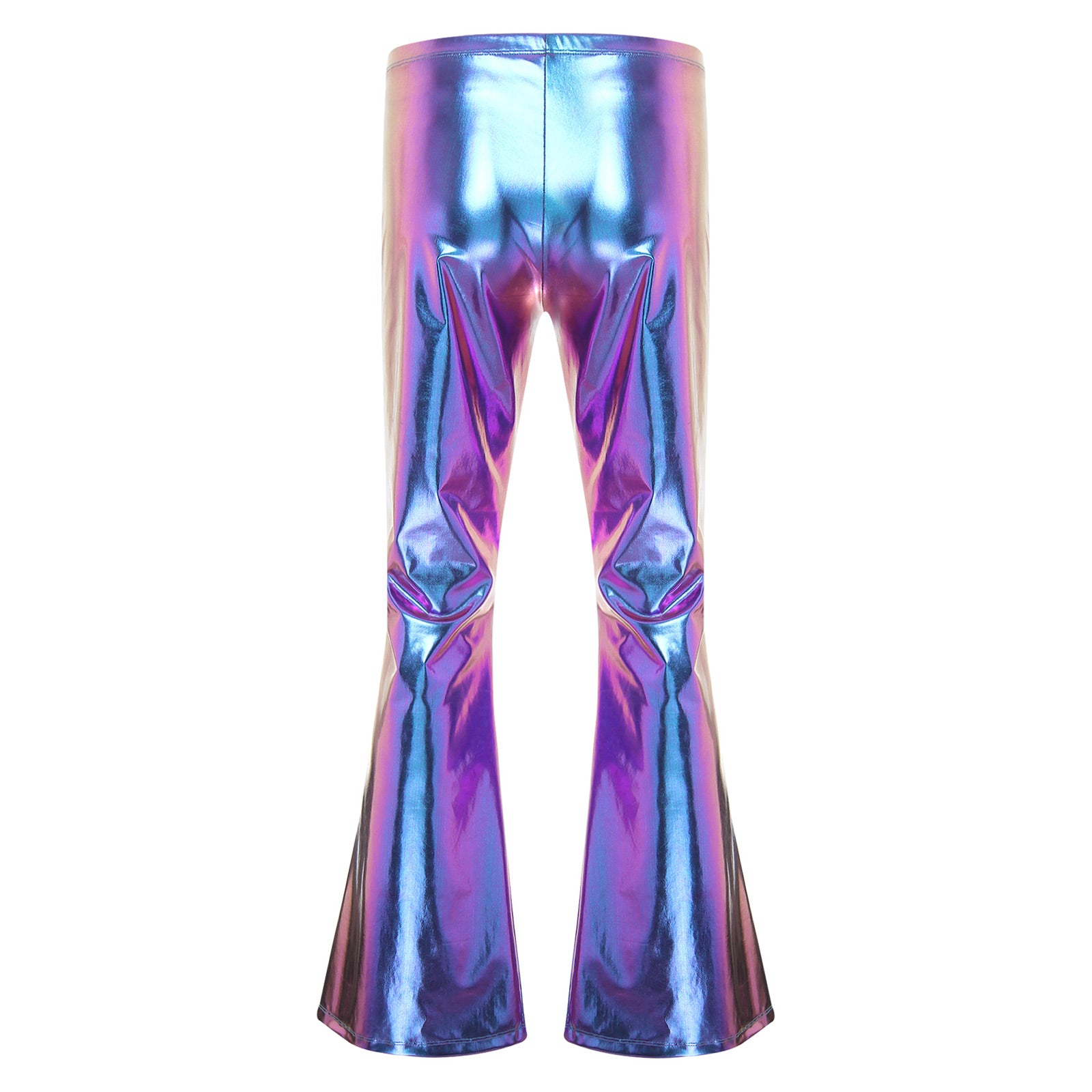 Men Metallic Shiny Flared Pants Retro Disco Costume Elastic Waistband Bell Bottom Trousers Long Pants 70s Party Show Clubwear