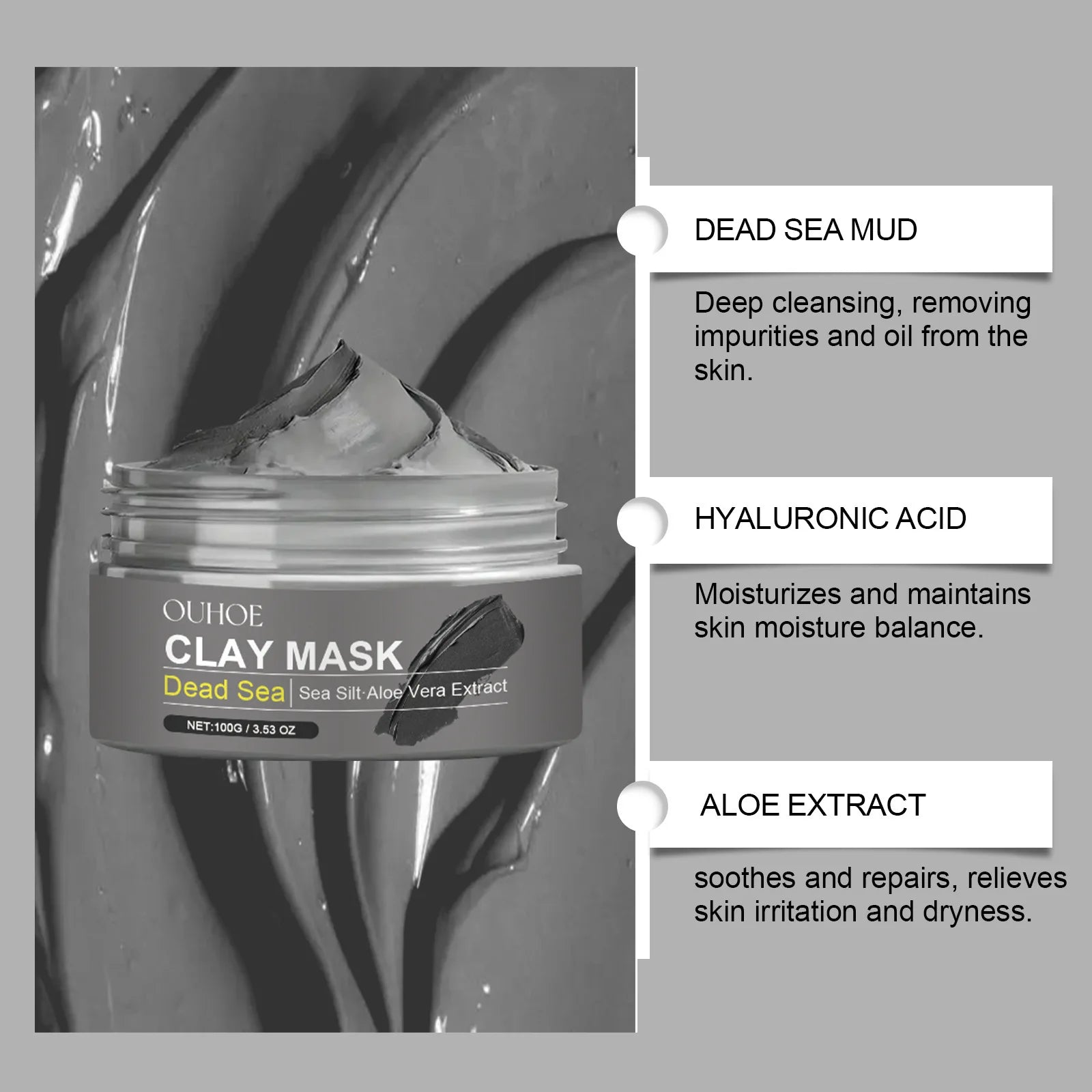 Deep Cleansing Face Mask Dead Sea Mud Brightening Facial Hydrating Oil Control Soothing Skin Repair Acne Blackhead Remover Mask