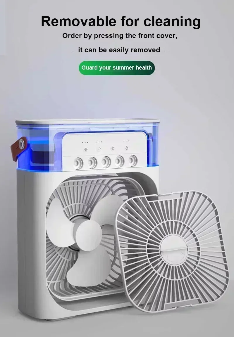Summer Cooling Fan 3 In 1 Portable Desktop Humidifier USB Mini Air Conditioners Night Light Water Mist For Home, Office