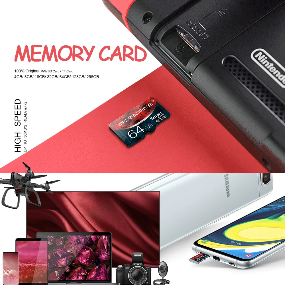 High Speed Micro TF SD Card 256GB Class 10 Micro TF flash usb pen drive card 4GB 8GB 16GB 32GB 64GB 128GB for Smartphone