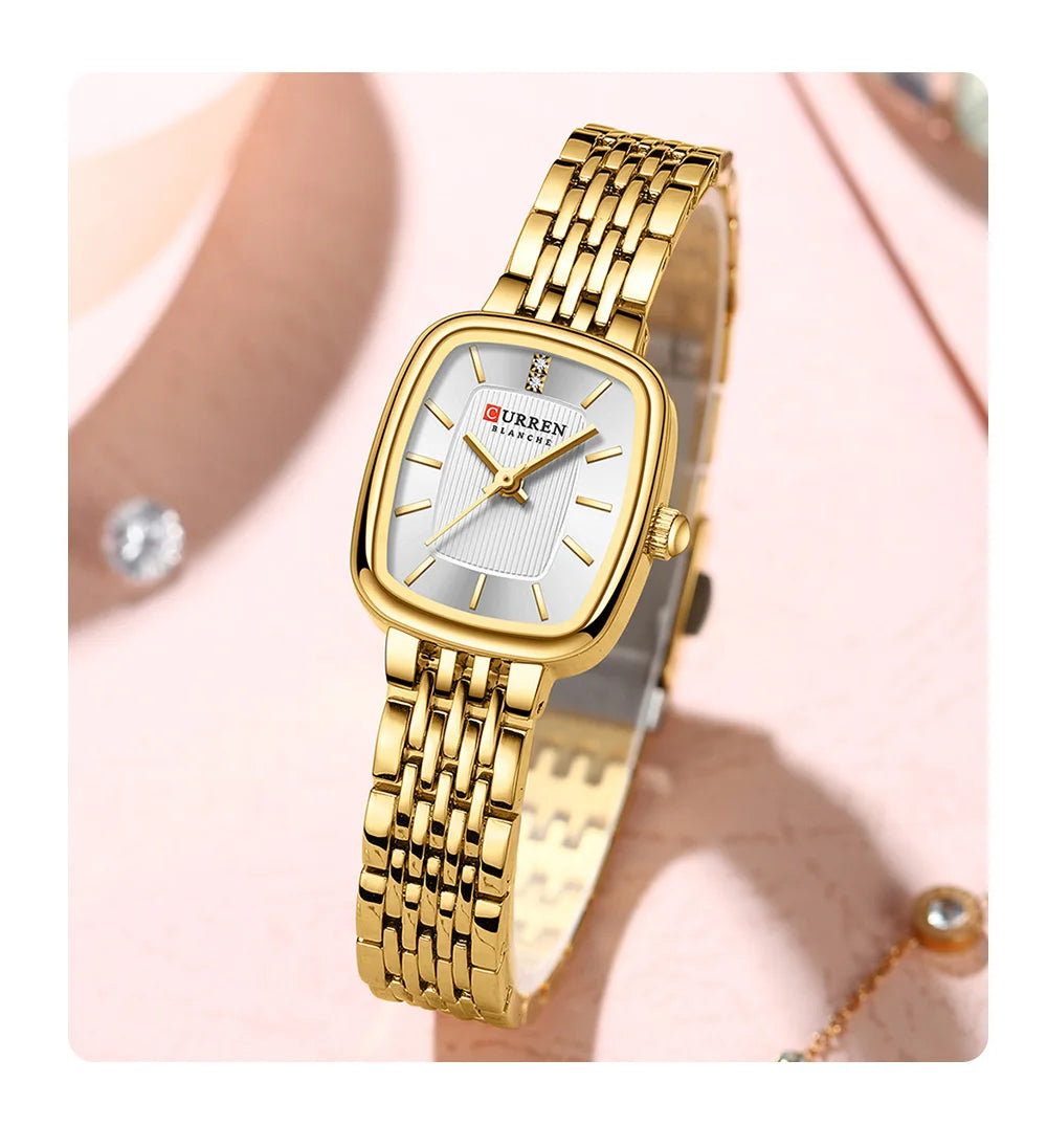 CURREN Fashion Dress Watches for Ladies Simple Quartz Stainless Steel Bracelet Wristwatch