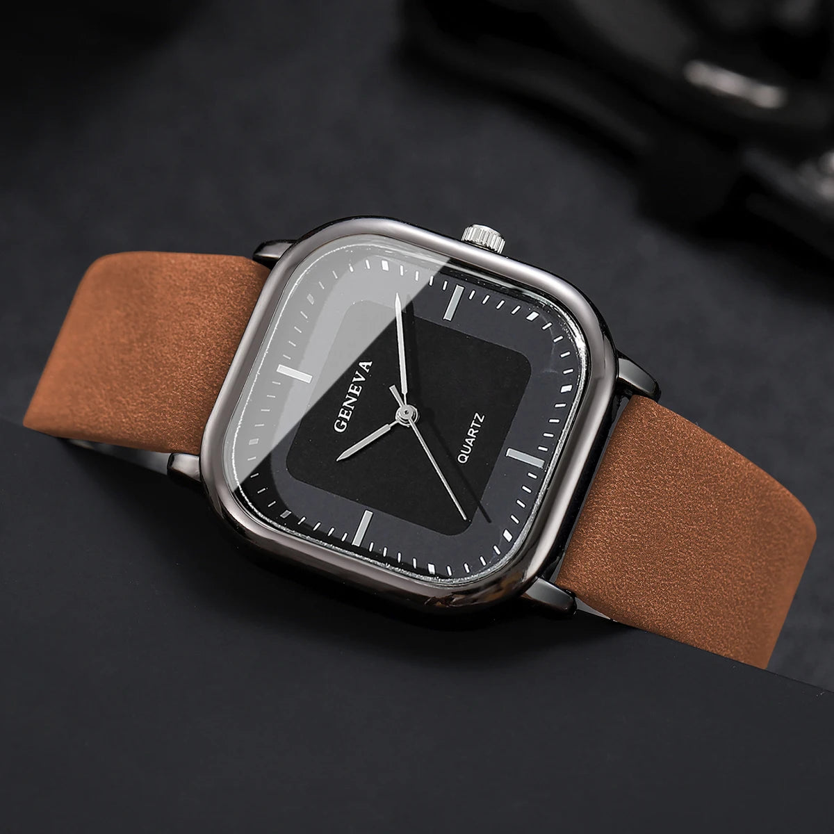 2PCS/Set Fashion Square Women Quartz Watch Ladies Leather Strap Wristwatch With Heart Bracelet Reloj Mujer (Without Box)