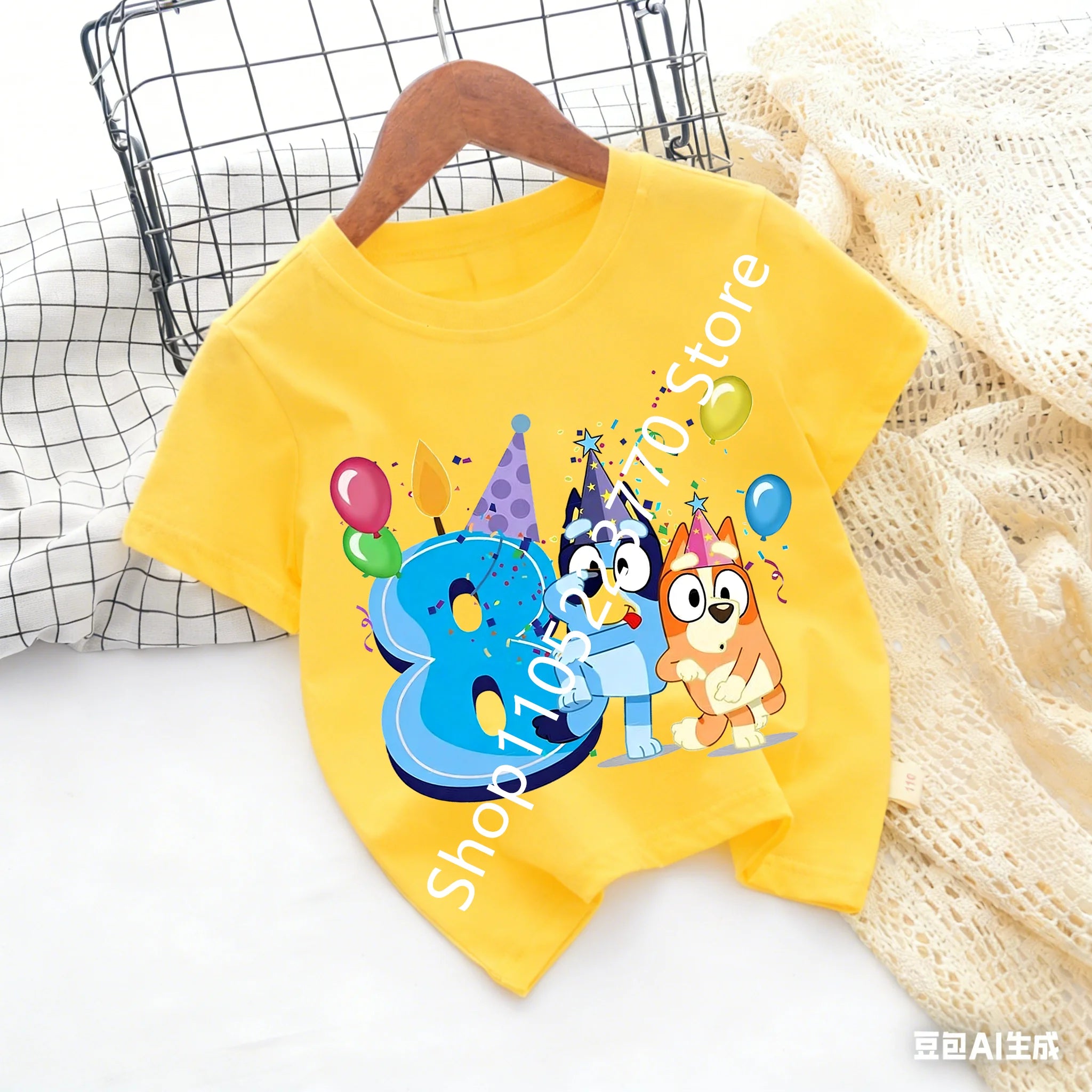 Bluey Baby Birthday T Shirt for Boys Girl Bingo Number Kids Clothes Summer Cartoon Letter Tees Shirts Toddler Short Sleeve Tops