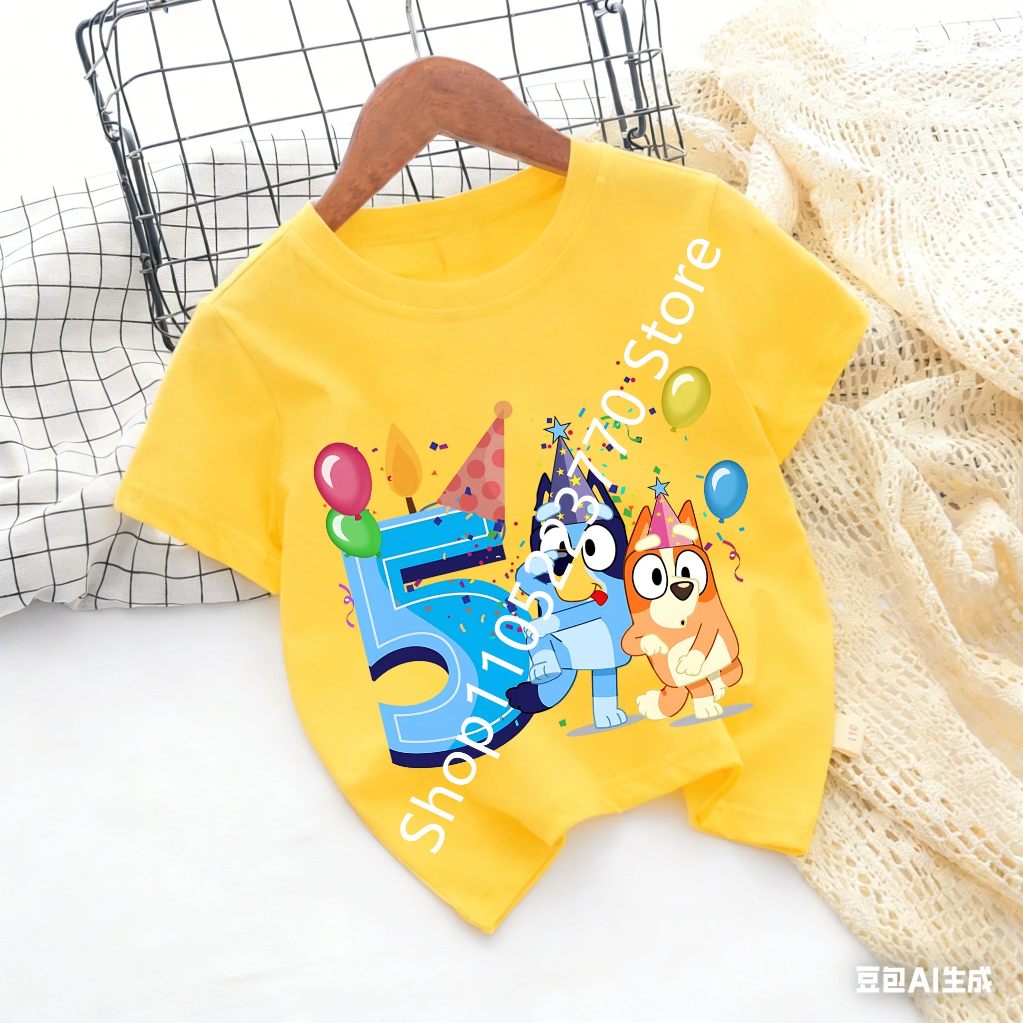 Bluey Baby Birthday T Shirt for Boys Girl Bingo Number Kids Clothes Summer Cartoon Letter Tees Shirts Toddler Short Sleeve Tops