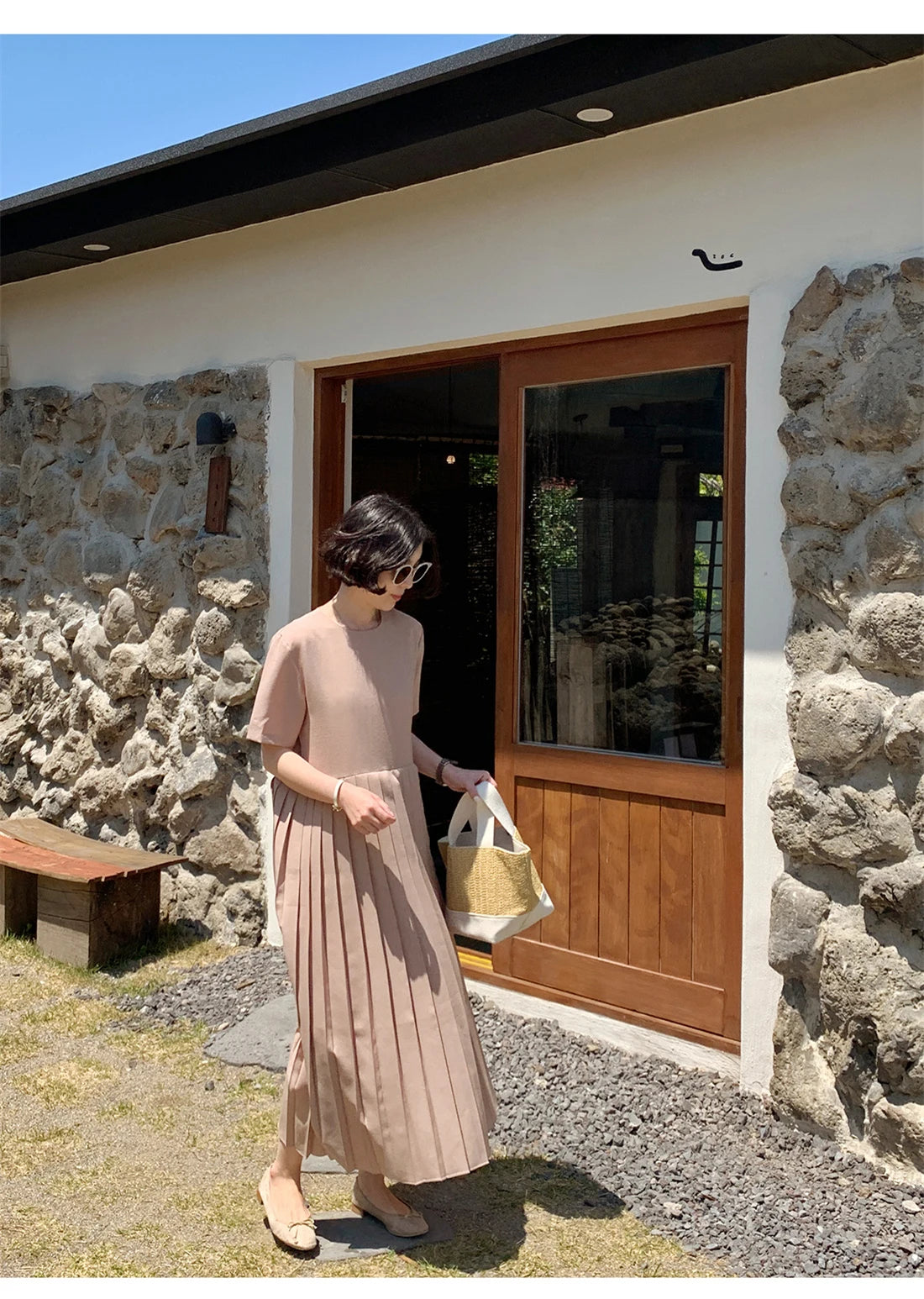 Summer 2024 Korean Sle Loose Slimming ort Sve Chiffon Pleated Long Dr Women's Casual Knee-Over Maxi Dr
