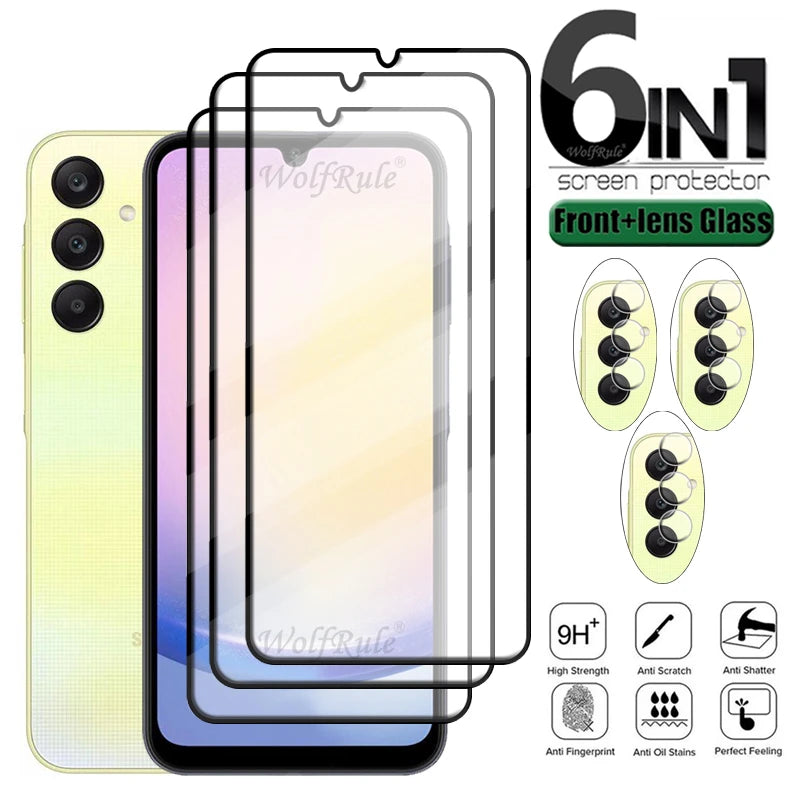 6-in-1 For Samsung Galaxy A25 Glass Samsung A25 Tempered Glass Full Cover Glue 9H HD Screen Protetor Samsung A 25 A25 Lens Glass