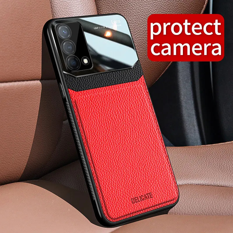 Realme GT Master RMX3363 RMX3360 Case Leather Glass Texture TPU Bumper with Plexiglass Back Cover for Realme GT Master Edition