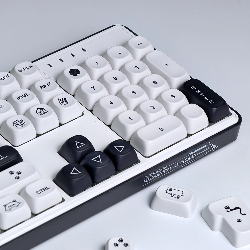 MAIMOOO MOA Keycap Korean Russian English 120Keys Round Cute Pbt Minimalist Style Black And White Cute Kitty Keycaps