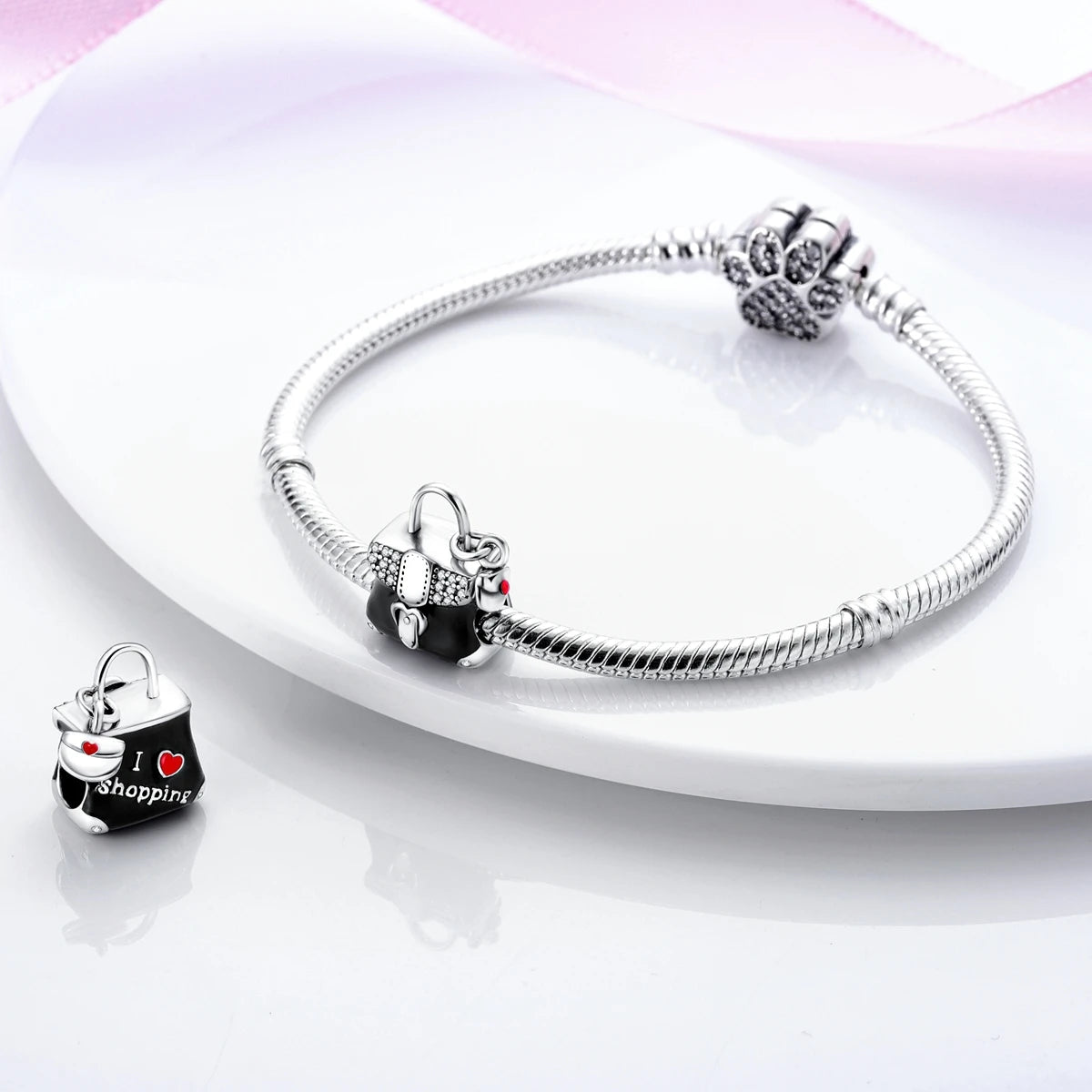 925 Silver Lipstick High Heels Charms For Lady Pendant Fit Original Bracelet DIY Ornament
