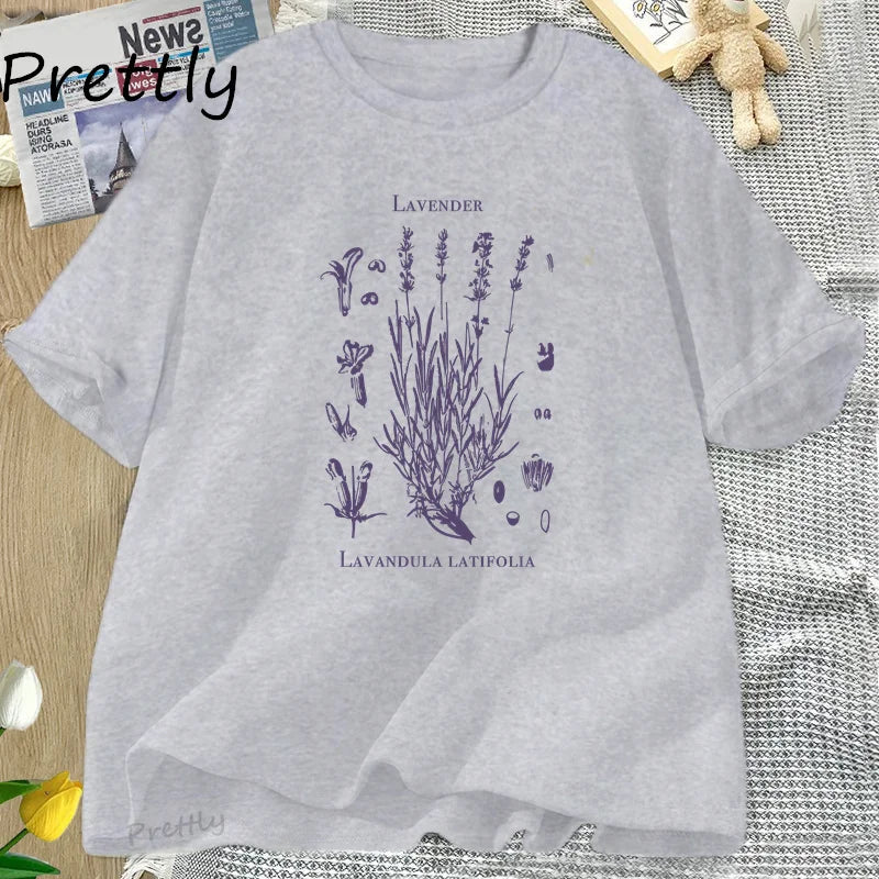 Retro Lavender Graphic T-Shirt Wildflowers Nature Botanical T Shirt Cotton Short Sleeve Round Neck Tshirt Harajuku Clothes Tees