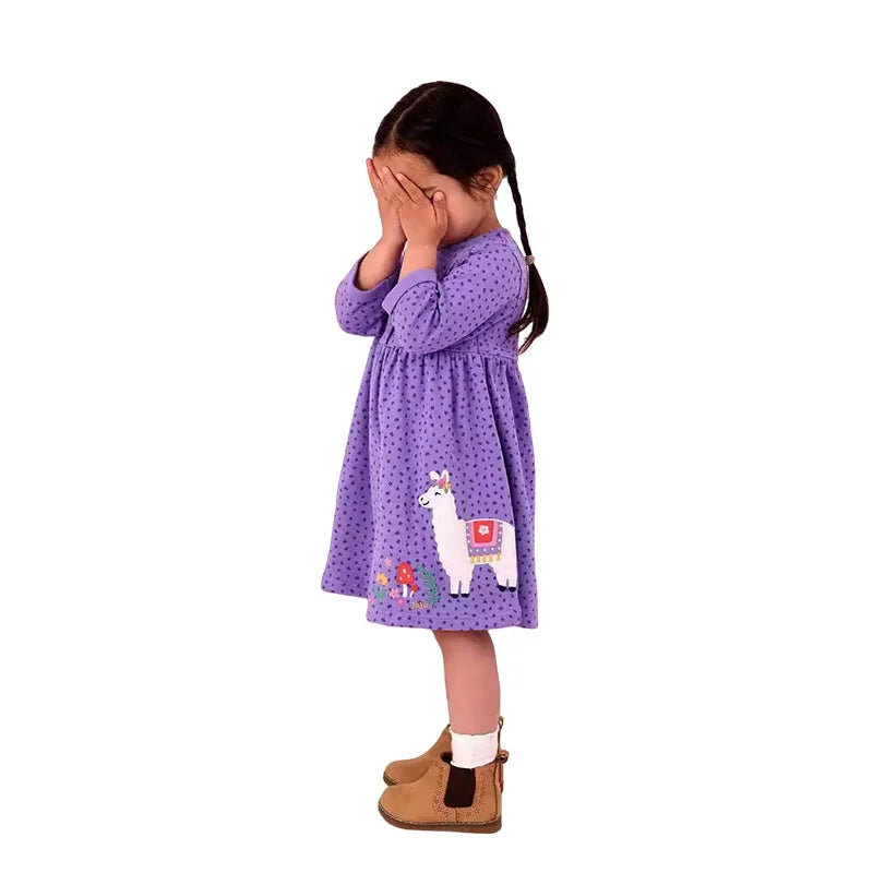 Jumping Meters 2-7T Princess Girls Dresses Buttons Hot Selling Long Sleeve Animals Baby Girls Clothes Party Kids Frocks Costume