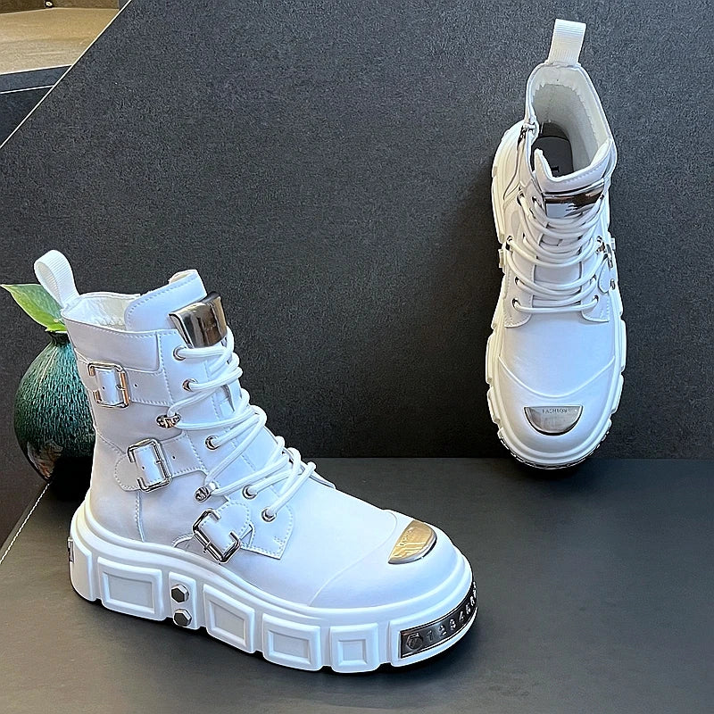 New Arrival Men Fashion Casual Metal Short Boots Spring Autumn Luxury Designer Youth Trending High Top Thick Bottom Sneakers