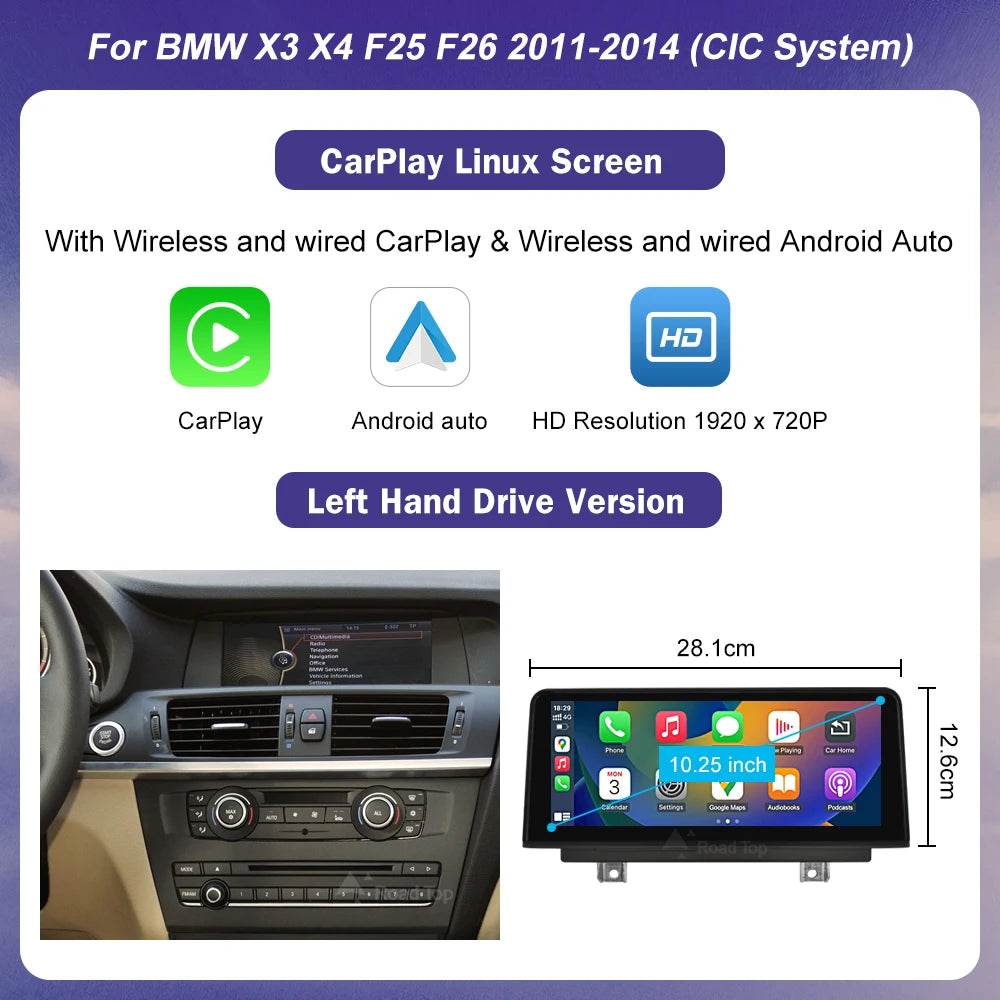 1920*720 Multimedia Touch Screen Wireless Carplay For BMW X3 F25 X4 F26 2014-2016 CIC NBT System Android Auto NBT System