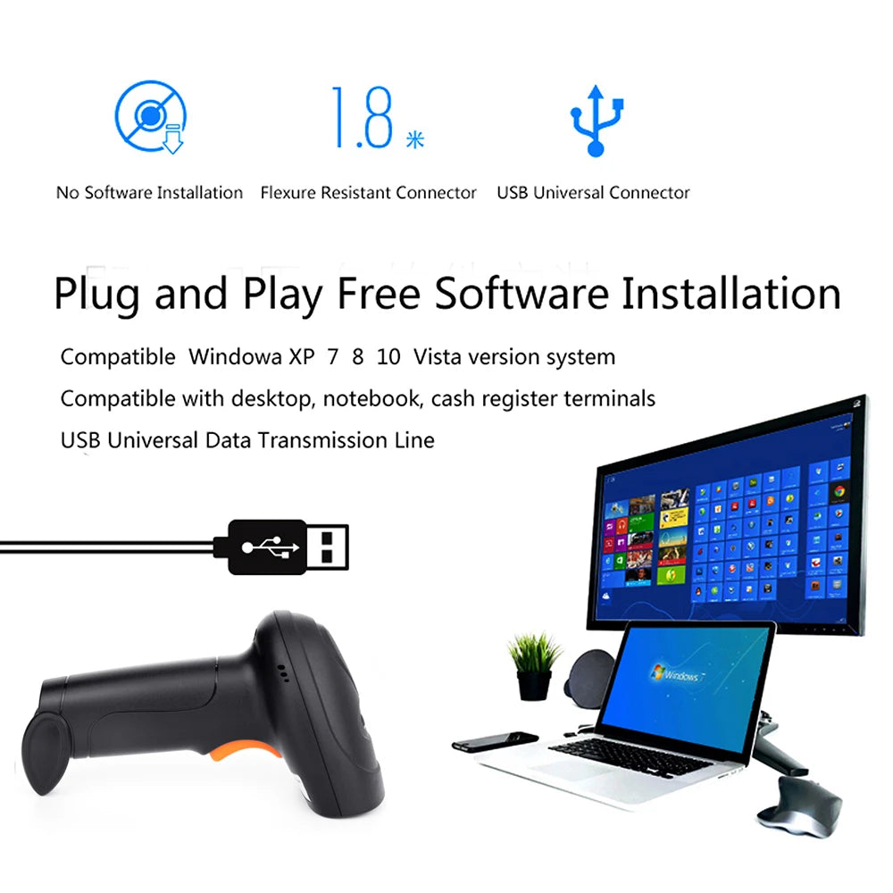 KEFAR Wireless Barcode Scanner Wired Handheld Barcode Reader Bluetooth QR PDF417 DM Codes Reader for Smartphone Screan Reader