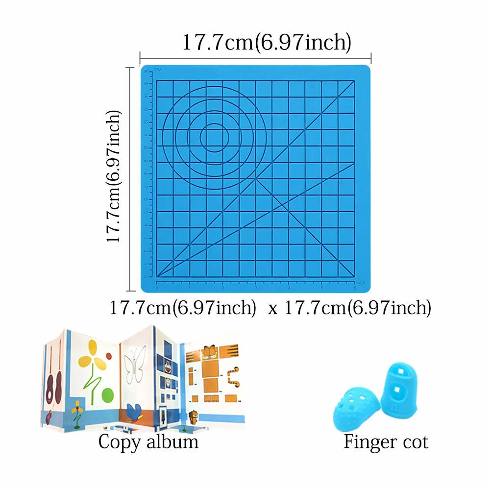 3D Printing Drawing Pen Silicone Design Pad with Basic Stencil Comes with 2 Silicone Finger Cots Excellent 3D Pen Drawing Tool