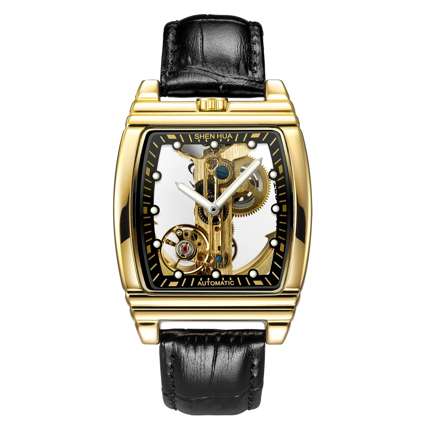 Luxury Transparent Automatic Mechanical Men Watch Steampunk Skeleton Gear Self Winding Leather Men's Clock Watches montre homme
