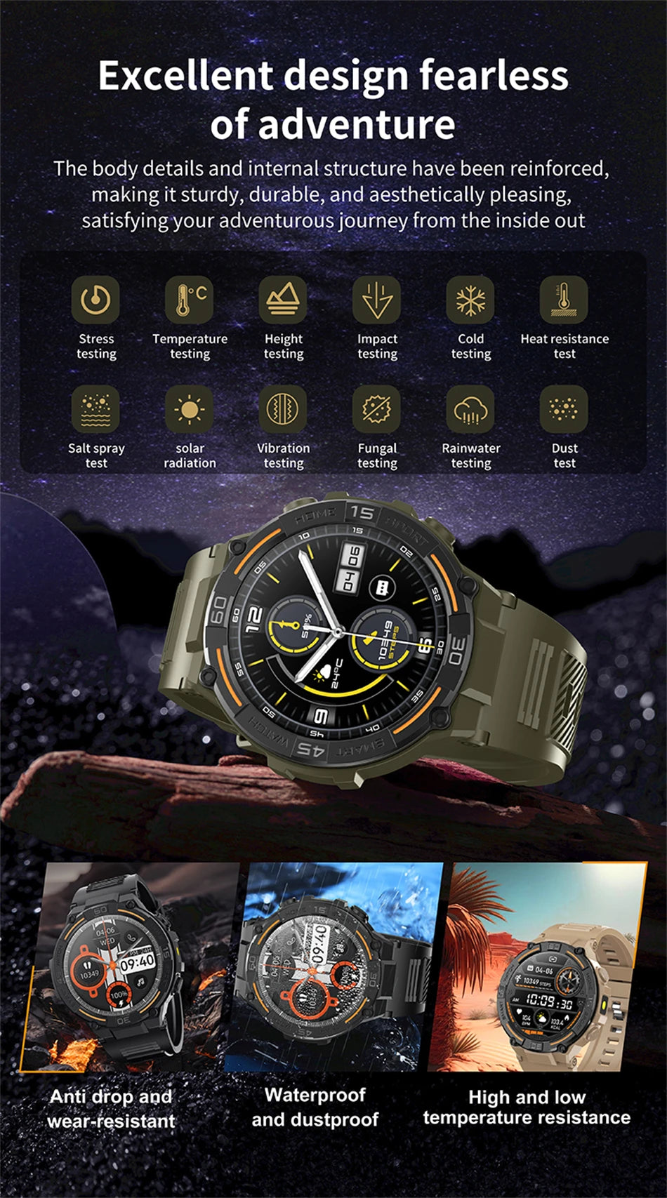 Outdoor Military Rugged Smartwatch Men GPS Sports Fitness Waterproof Watch Bluetooth Call with LED Lights Smart Watch