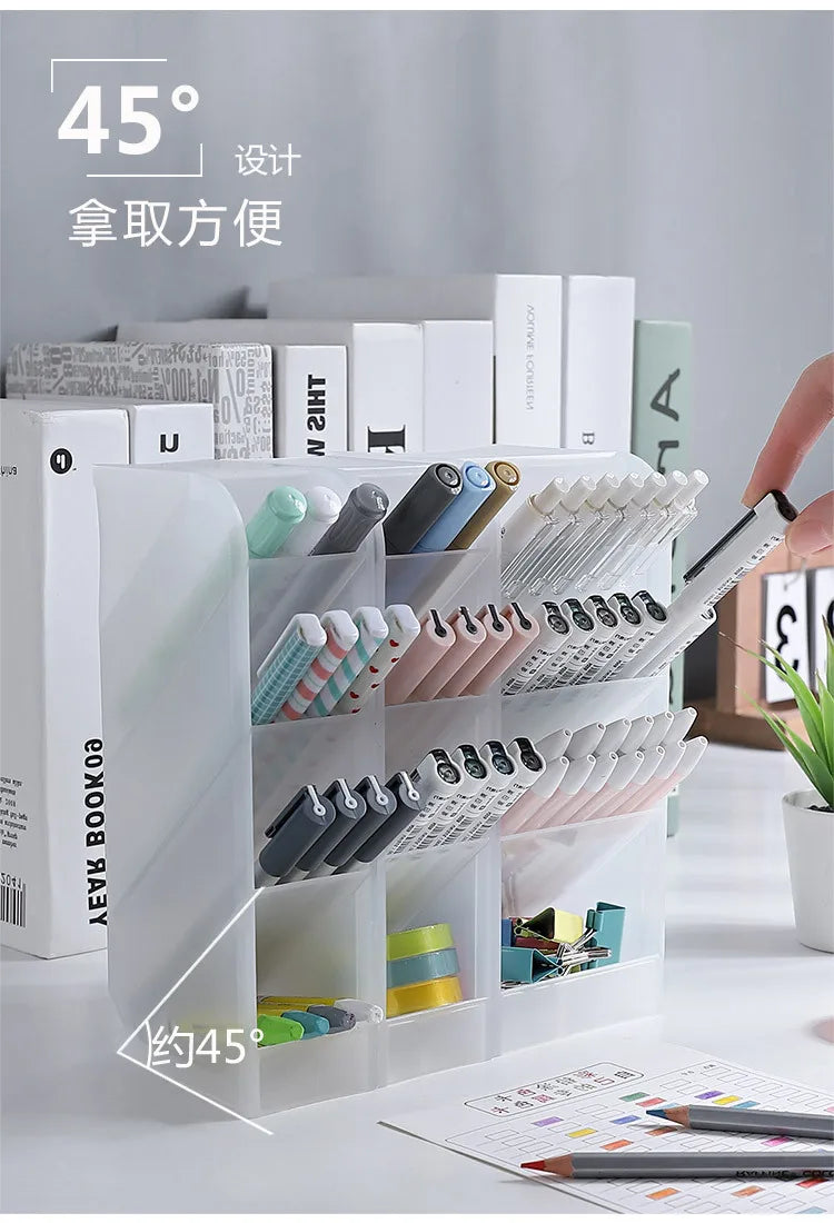 1Pcs Semi Transparent Frosted Pen Holder Slanted Makeup Brush Lipstick Organizer Multifunctional Stationery Storage Tube
