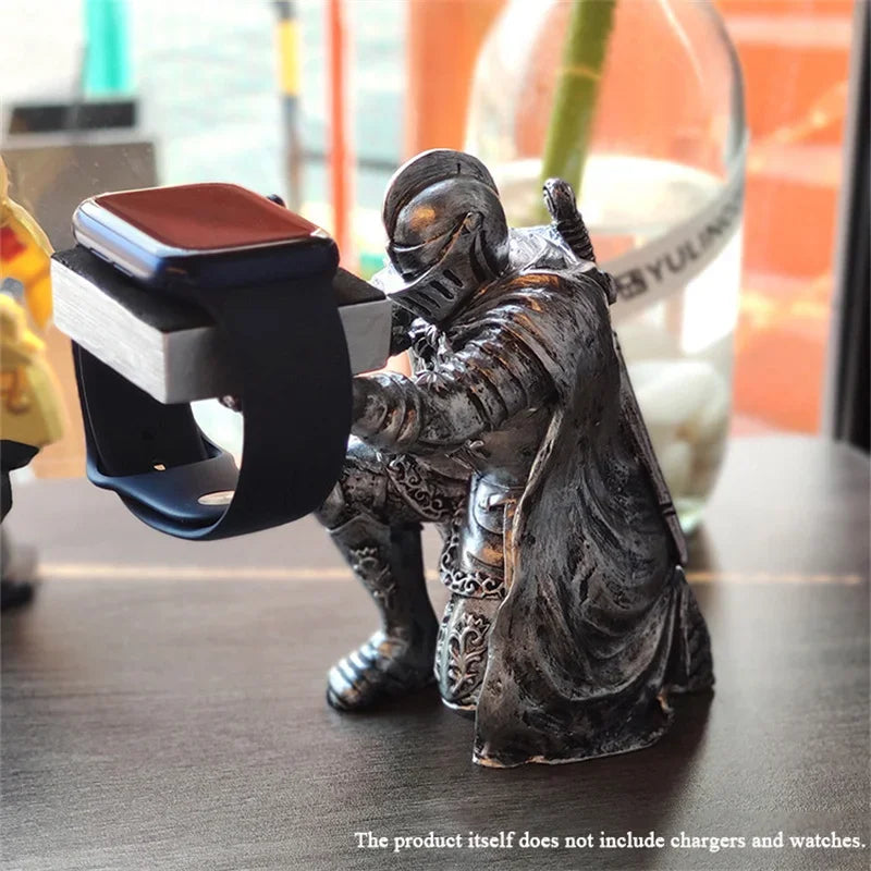 Knight Steel Warrior Holder for Office Creative Apple Watch Stand for Office Resin Decor Figurine Accessories Gift